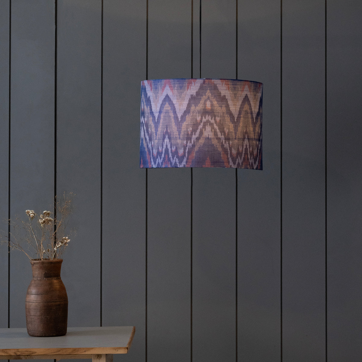 Handwoven Ikat  Pendant Lampshade - Blue