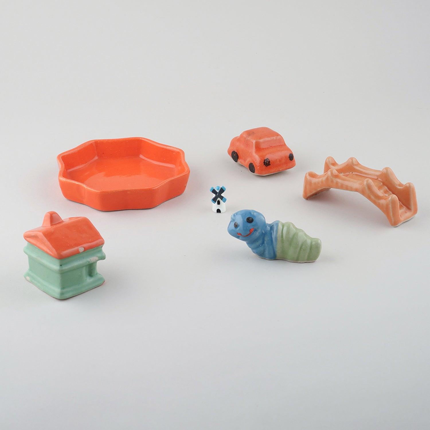 Hand-Painted Ceramic Miniature Garden Accessories Set of 6 - Eyaas