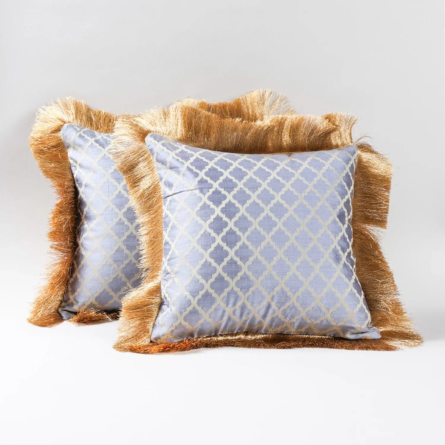 Jacquard Cushion Cover, Grey & Golden, 12x12 ,Set of 2 - Eyaas