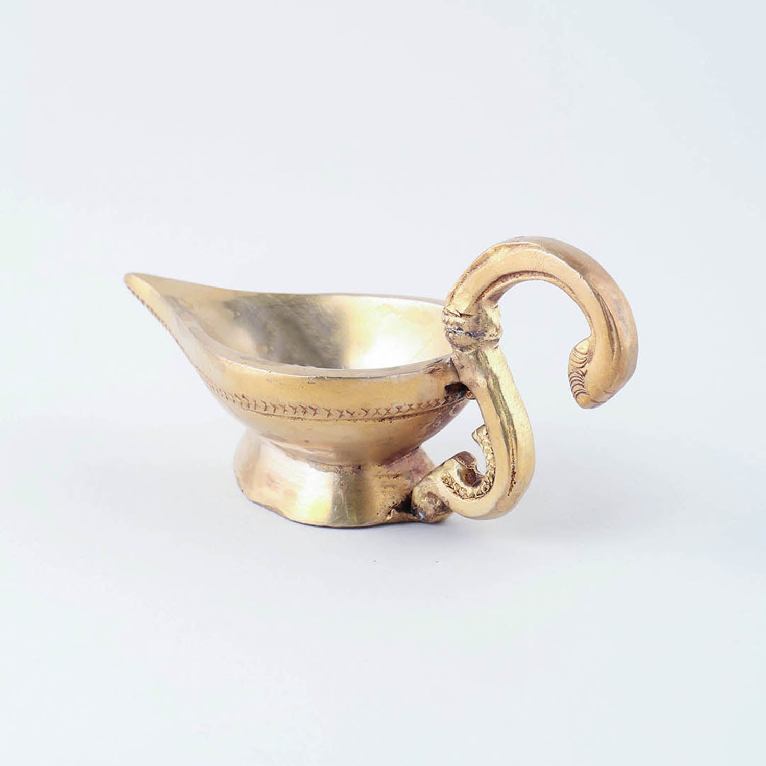 Handcrafted Brass Diya Oil Lamp with Handle - Plain