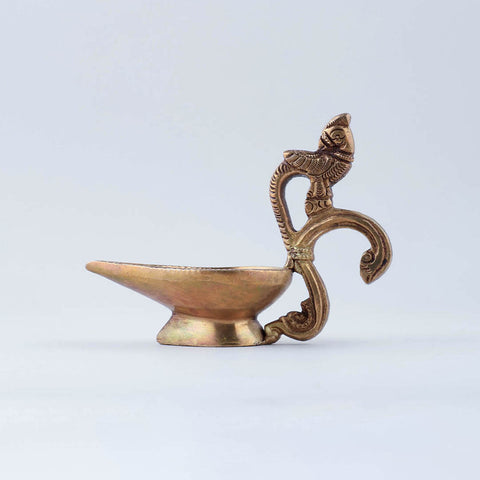 Badaami Diya with Peacock Handle
