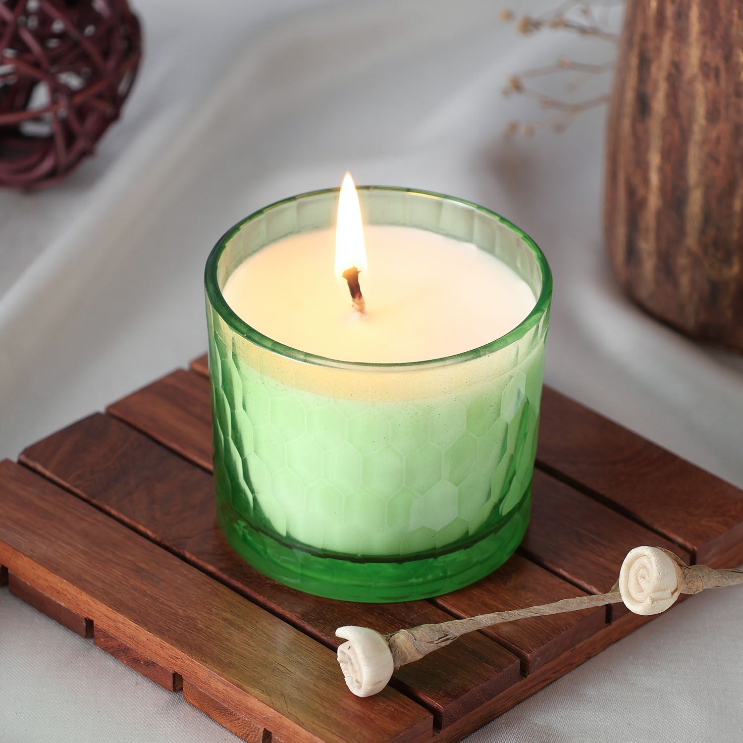 Lot De 2 Bougies Chauffe-plat Parfumées - Vert & Rouge, Senteur Florale