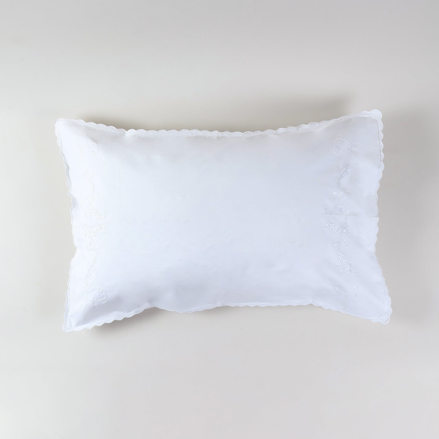 White Floral Vine Embroidered Pillow Case Set of 2