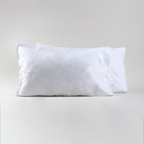 White Floral Vine Embroidered Pillow Case Set of 2