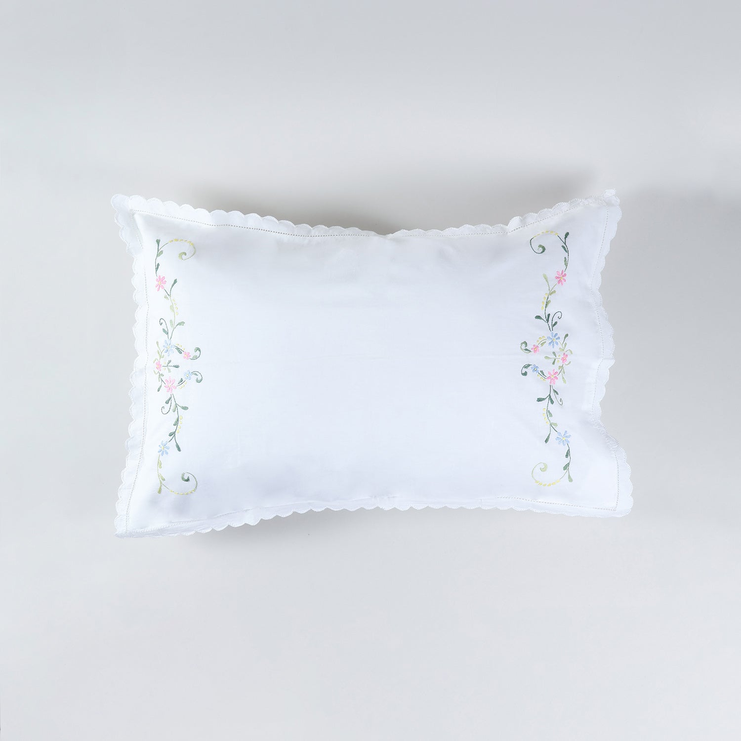 Multi-Coloured Floral Embroidered Pillow Case Set of 2