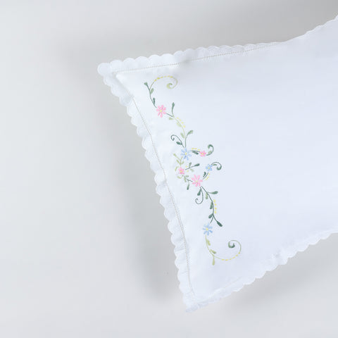 Multi-Coloured Floral Embroidered Pillow Case Set of 2