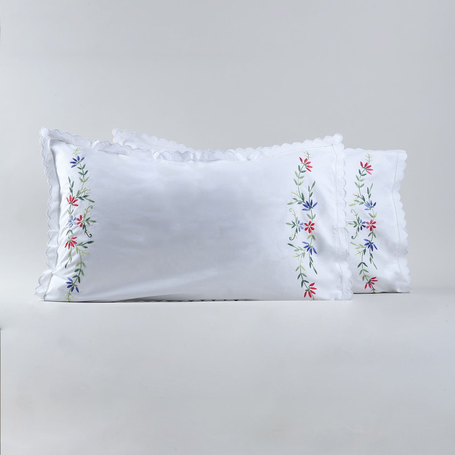 Wild Floral Embroidered Pillow Case Set of 2