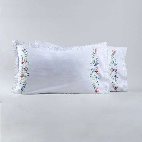 Wild Floral Embroidered Pillow Case Set of 2