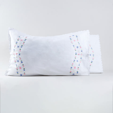 Roses Embroidered Pillow Case Set of 2
