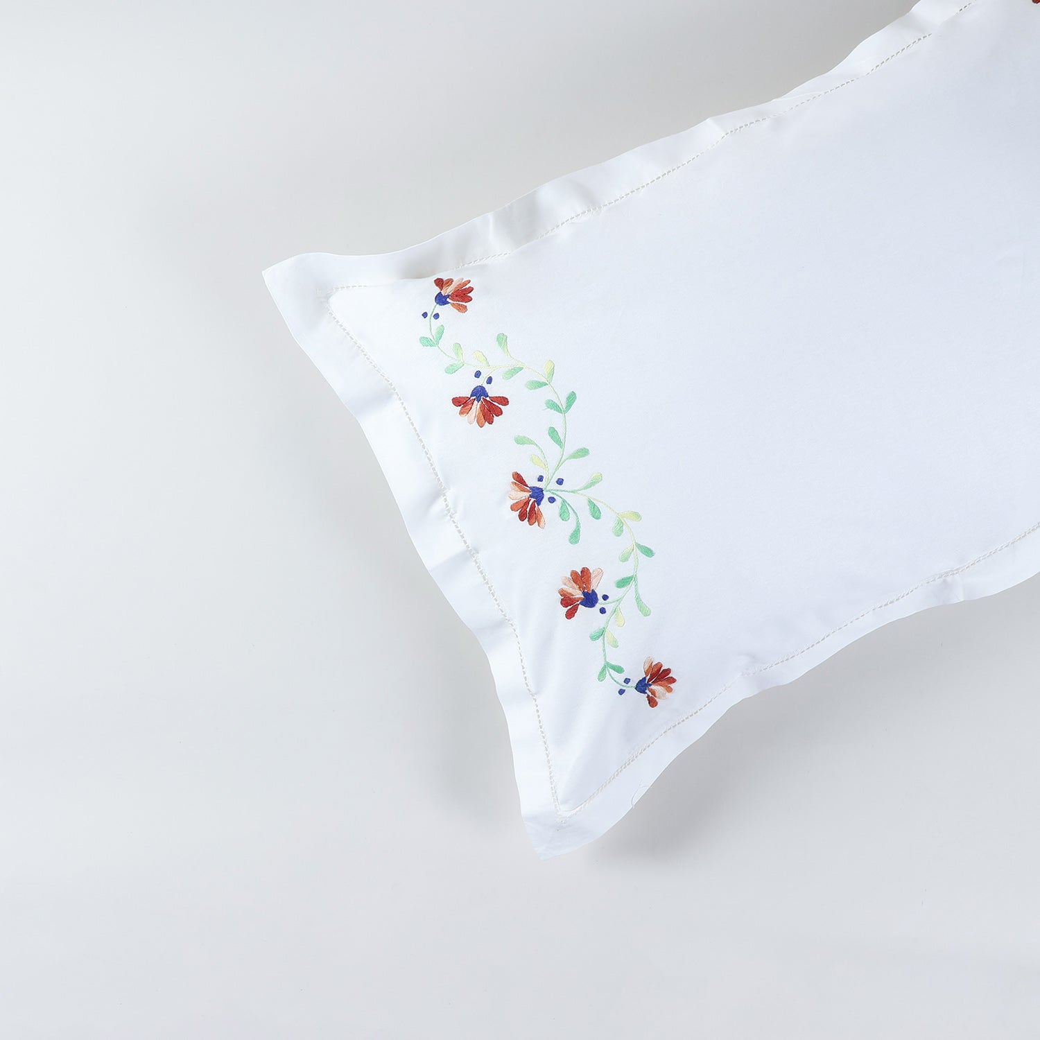 Brown Floral Vine Embroidered Pillow Case Set of 2