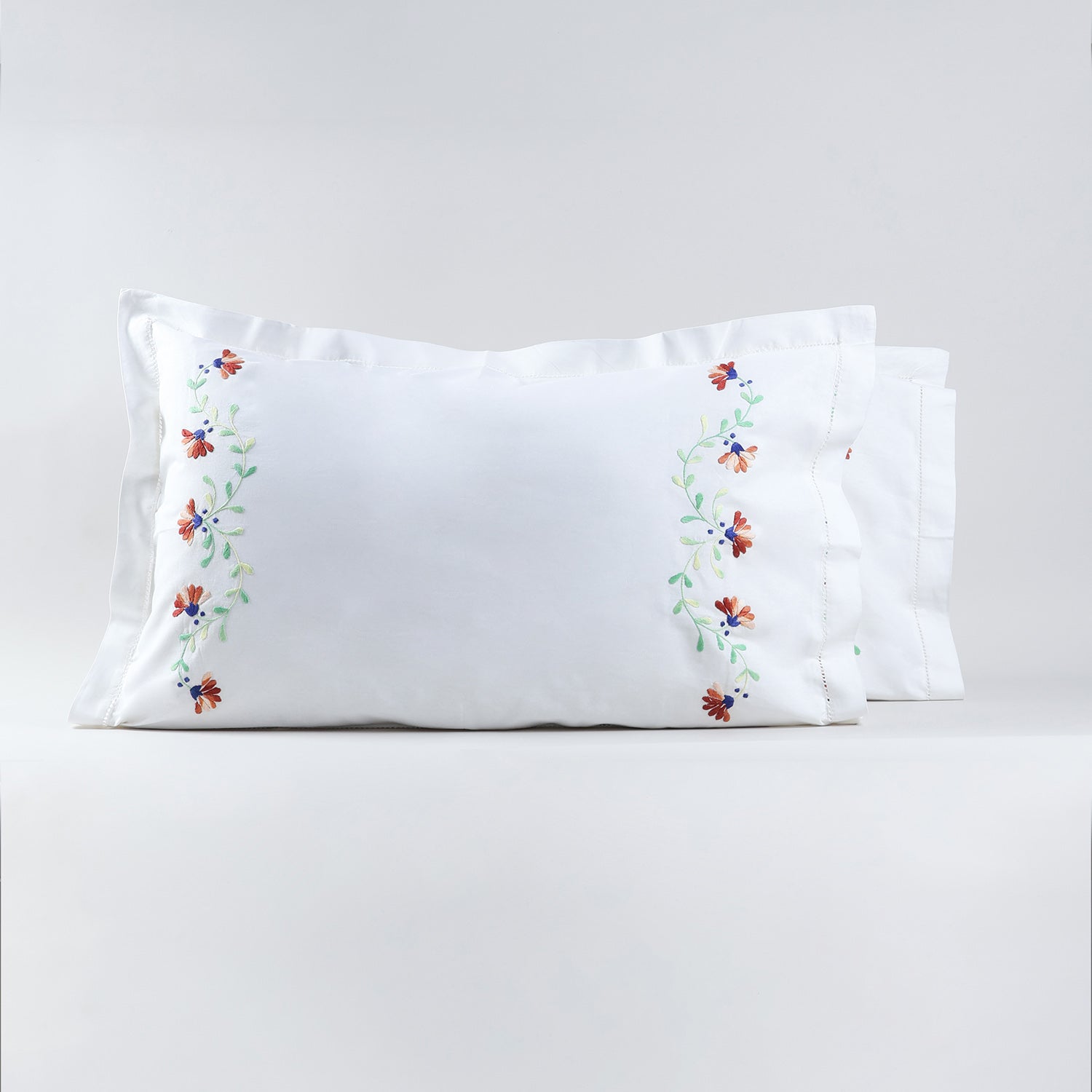 Brown Floral Vine Embroidered Pillow Case Set of 2