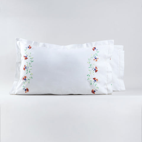 Brown Floral Vine Embroidered Pillow Case Set of 2