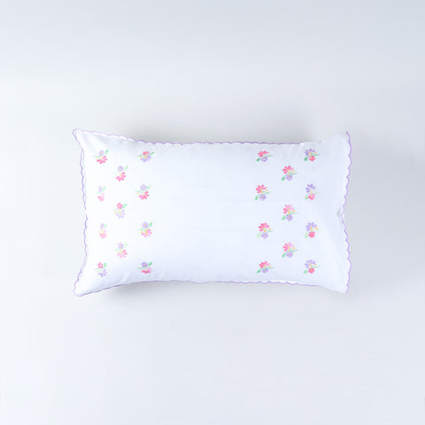 Embroidered Pillow Case Set of 2, Lavender