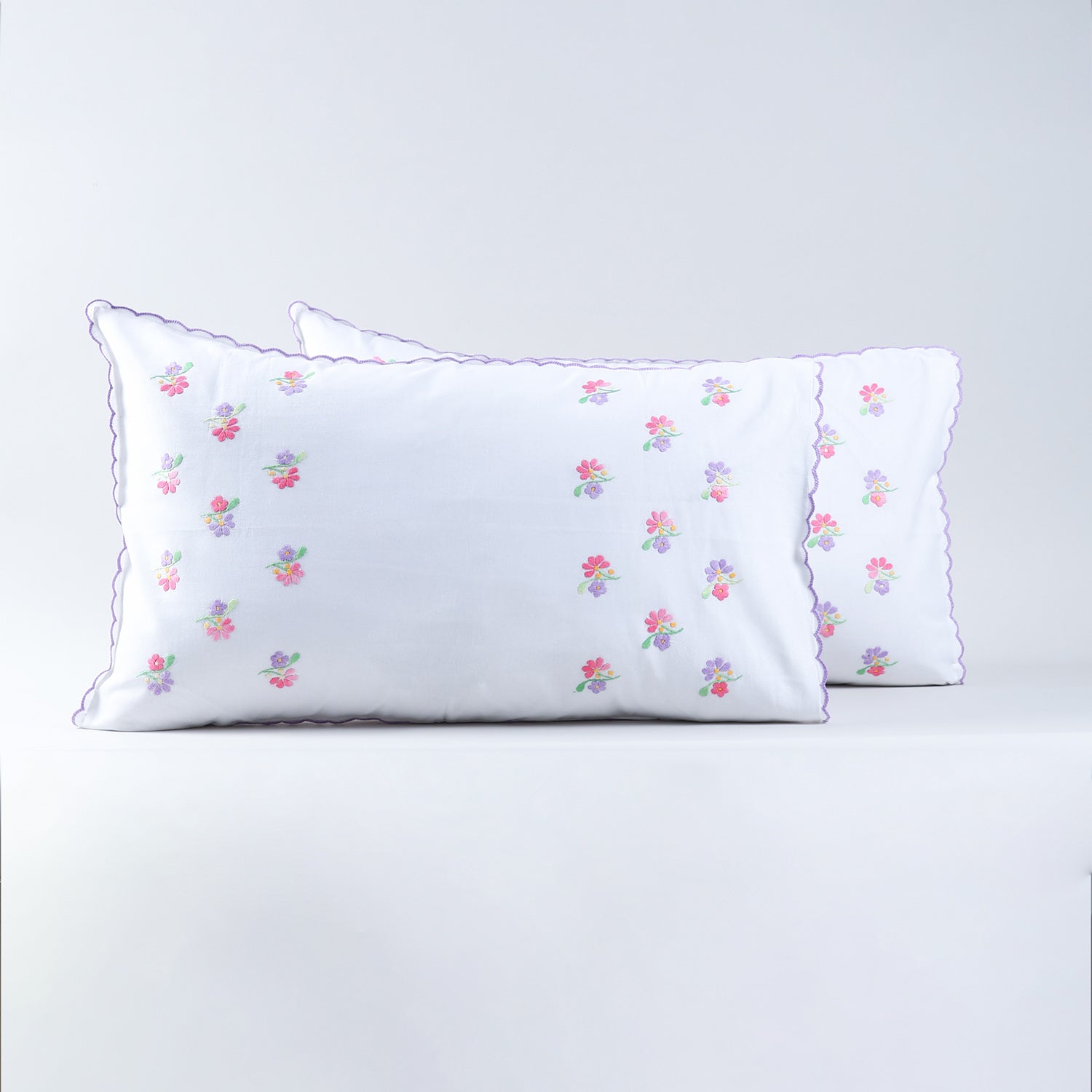 Embroidered Pillow Case Set of 2, Lavender