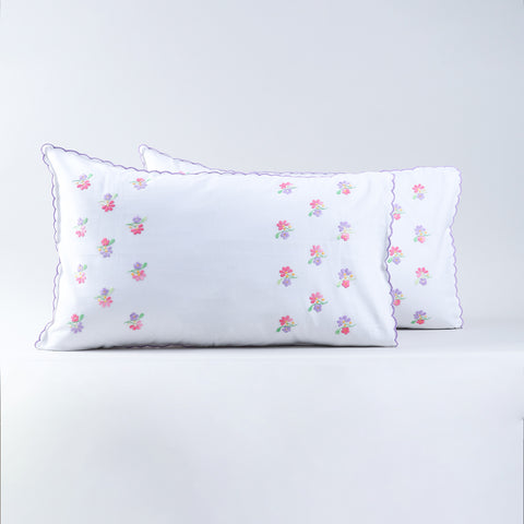 Embroidered Pillow Case Set of 2, Lavender