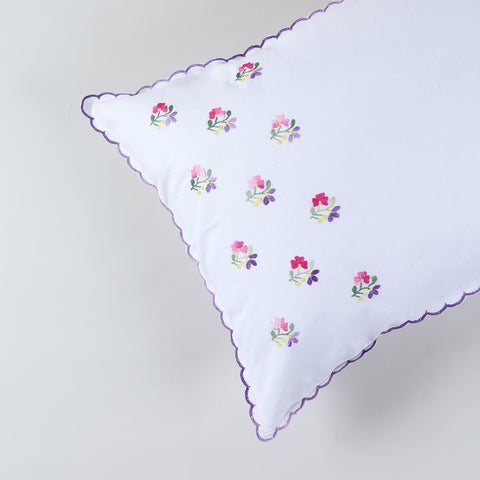 Embroidered Pillow Case Set of 2, Purple