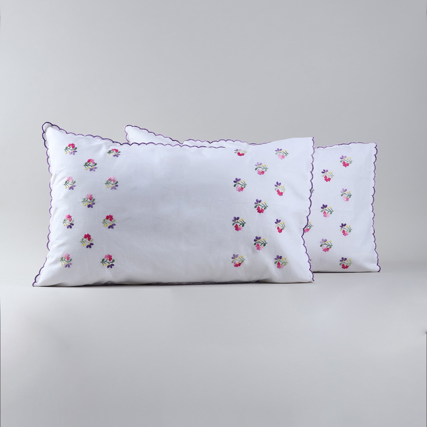 Embroidered Pillow Case Set of 2, Purple
