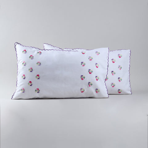 Embroidered Pillow Case Set of 2, Purple