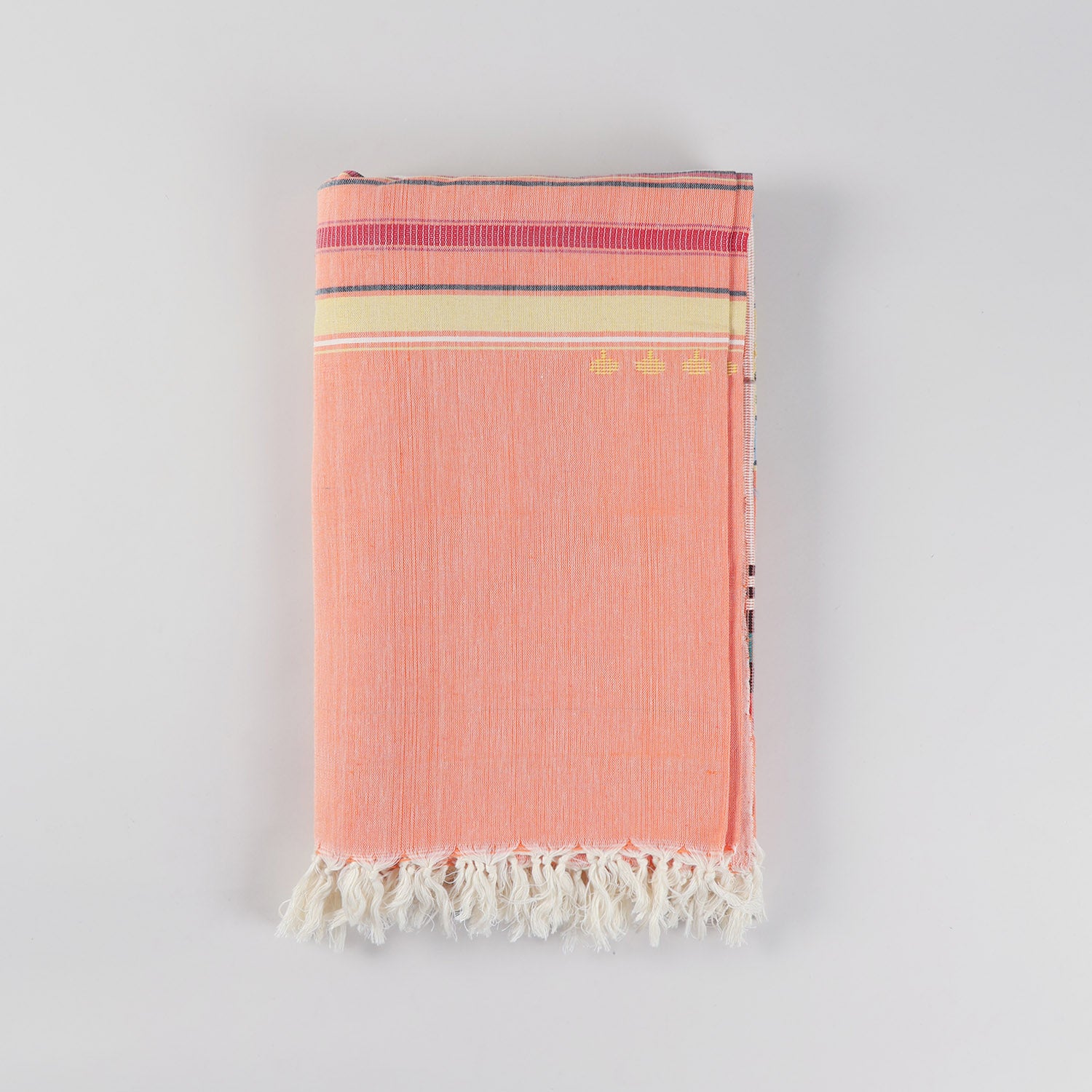 Hand-woven Bawan Buti Double Bedcover, Orange