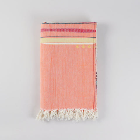 Hand-woven Bawan Buti Double Bedcover, Orange