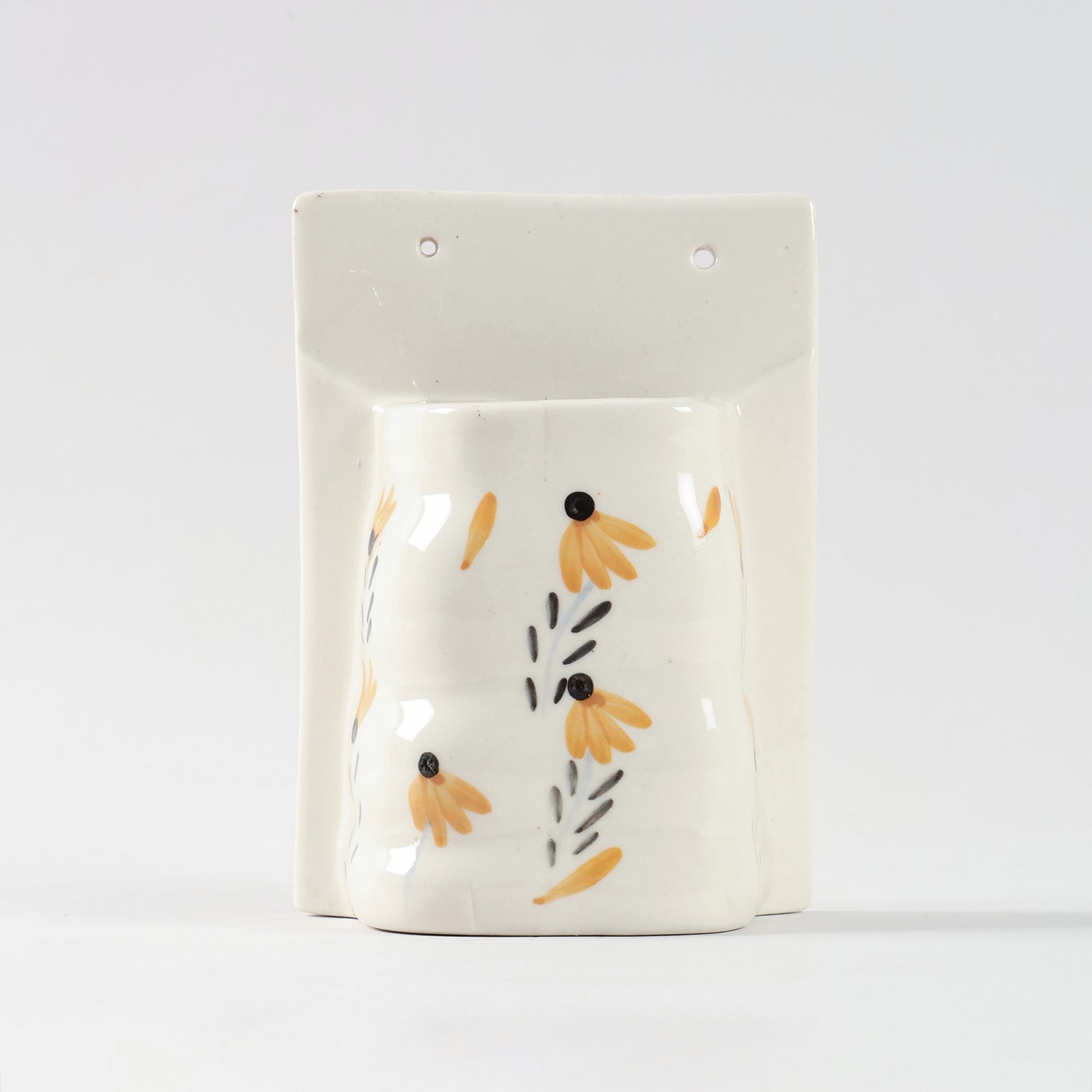 Yellow Floral Ceramic Wall Planter