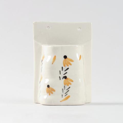 Yellow Floral Ceramic Wall Planter