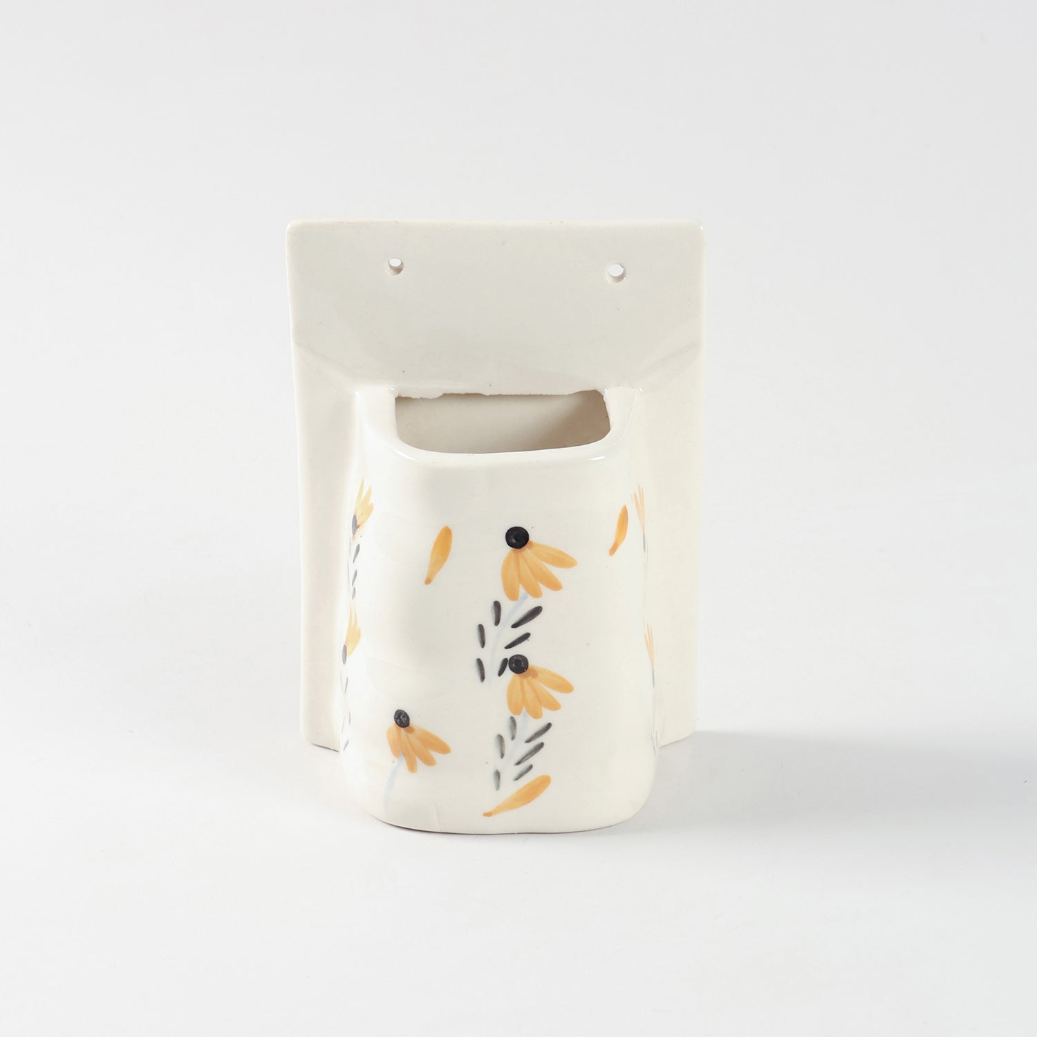 Yellow Floral Ceramic Wall Planter