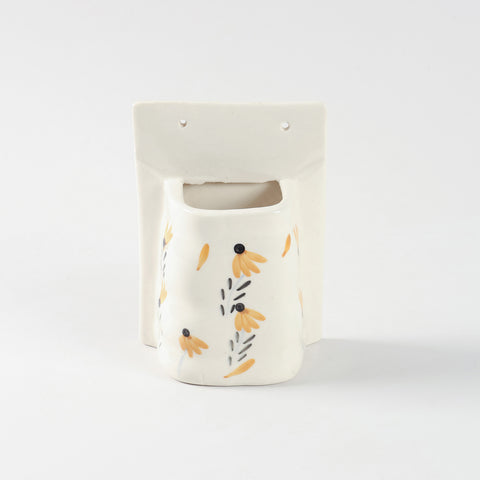 Yellow Floral Ceramic Wall Planter