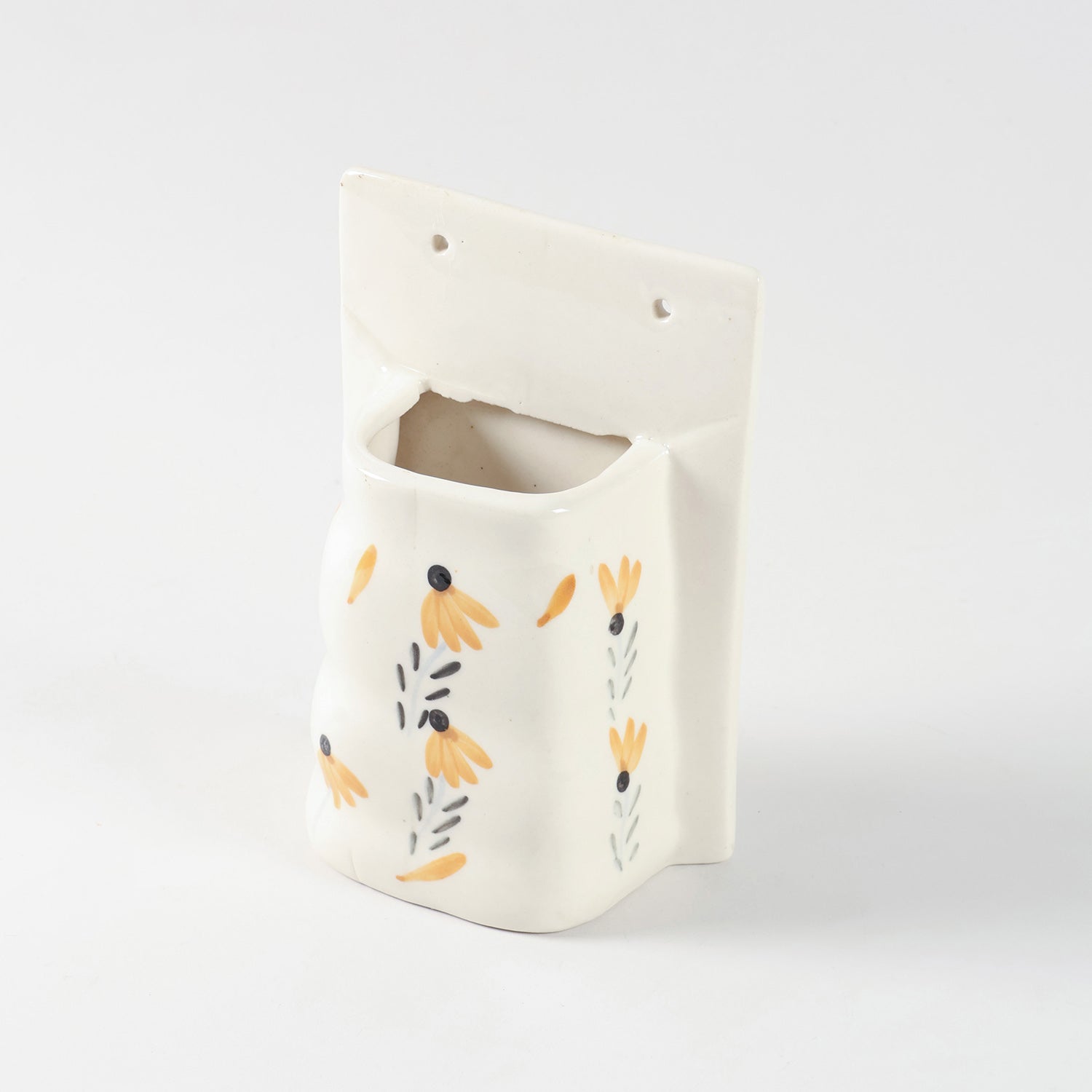 Yellow Floral Ceramic Wall Planter