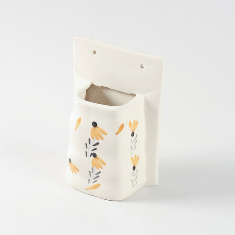 Yellow Floral Ceramic Wall Planter