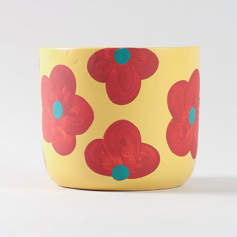 Retro Floral Yellow Ceramic Flower Pot Large 5.5 x 6 Inches