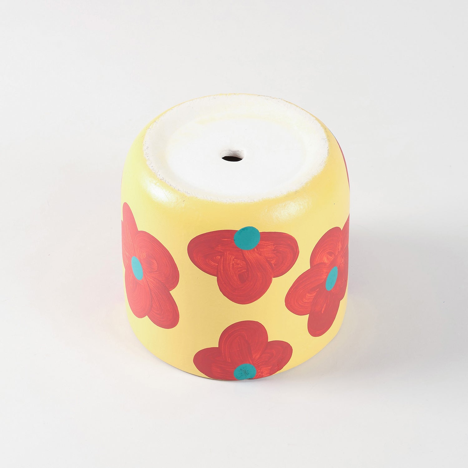 Retro Floral Yellow Ceramic Flower Pot Large 5.5 x 6 Inches