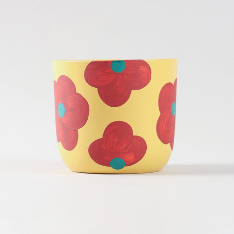 Retro Floral Yellow Ceramic Flower Pot Medium 4.5x5 Inches