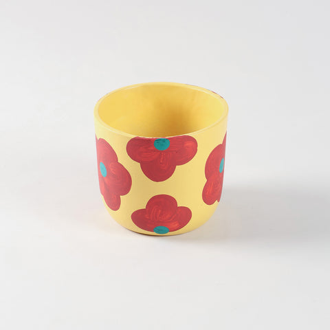 Retro Floral Yellow Ceramic Flower Pot Medium 4.5x5 Inches