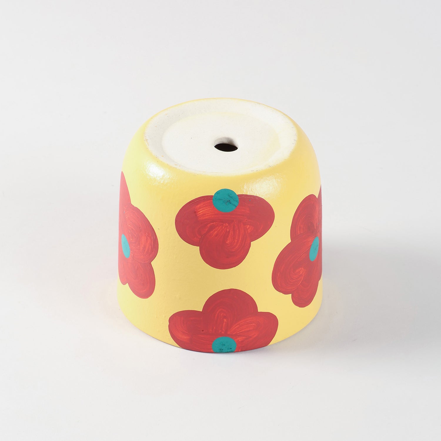 Retro Floral Yellow Ceramic Flower Pot Medium 4.5x5 Inches
