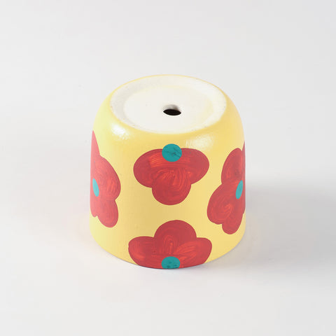 Retro Floral Yellow Ceramic Flower Pot Medium 4.5x5 Inches