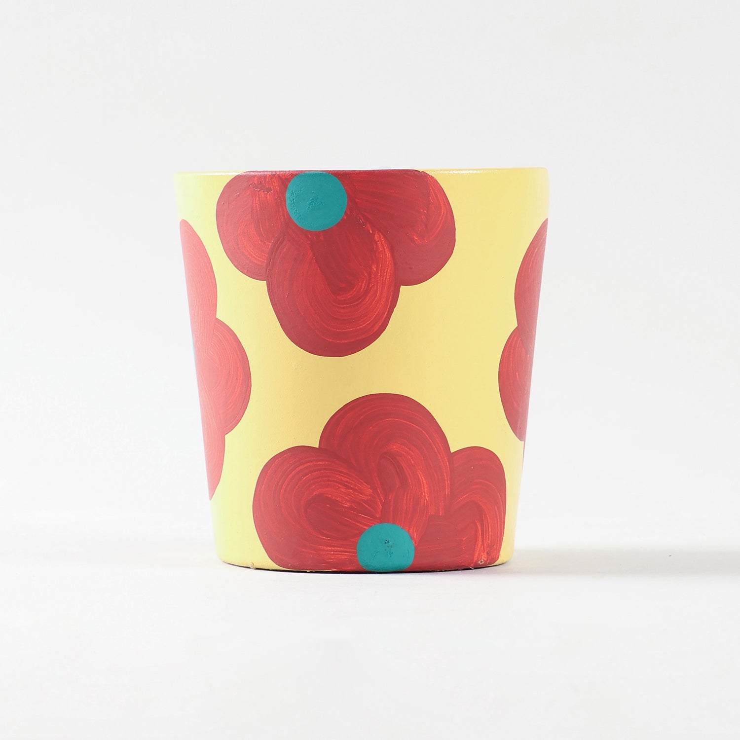 Retro Floral Yellow Ceramic Flower Pot Small 3.75x4 Inches