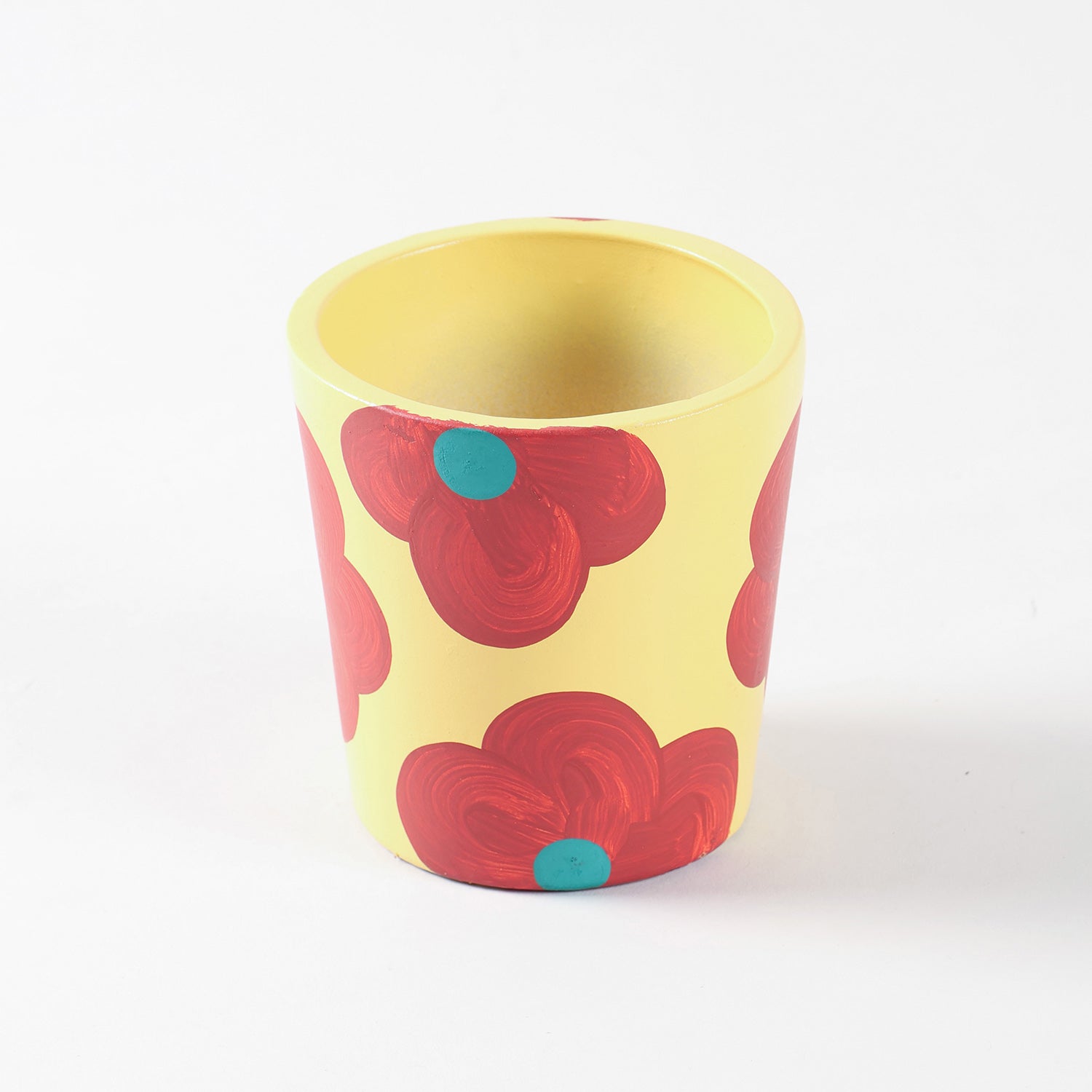Retro Floral Yellow Ceramic Flower Pot Small 3.75x4 Inches