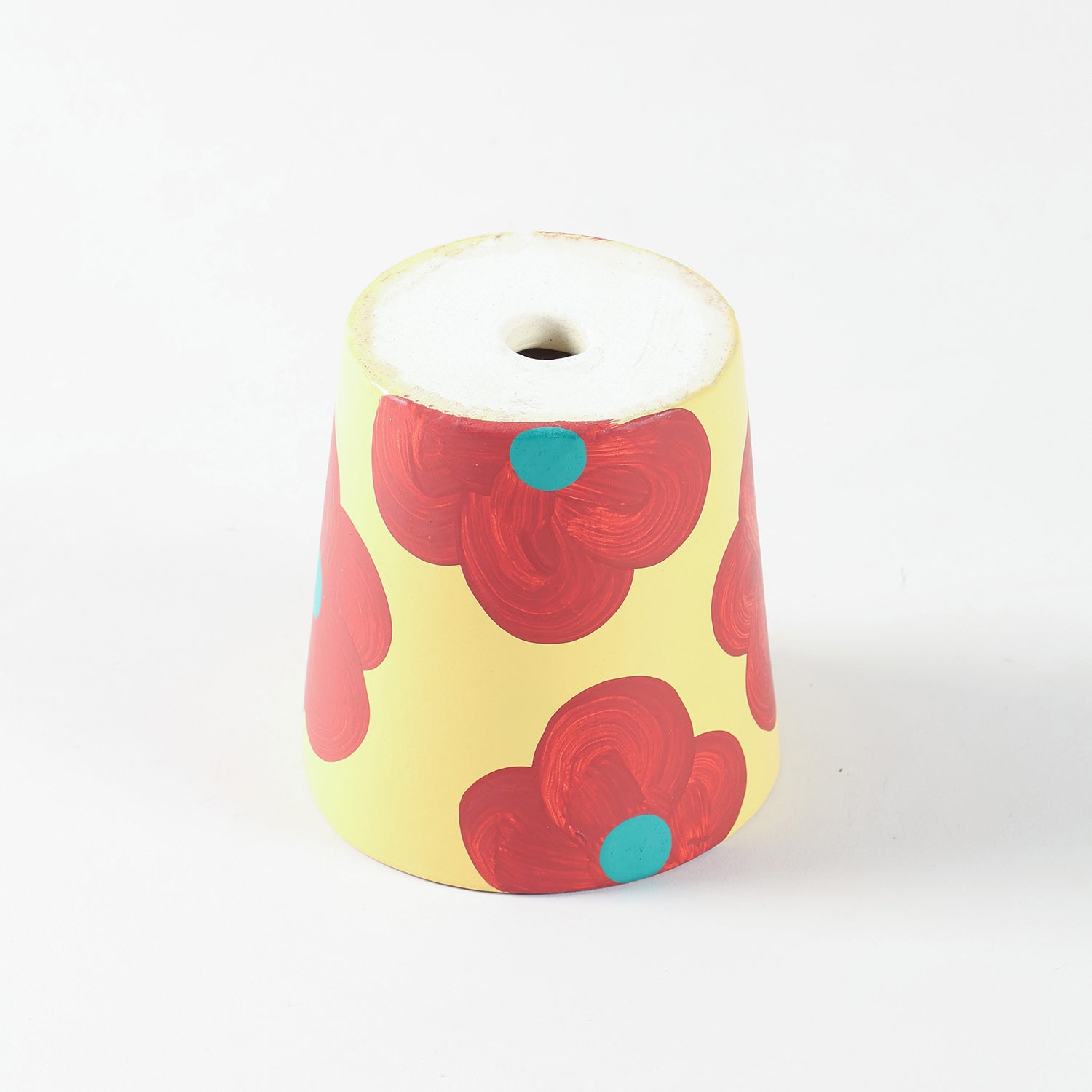 Retro Floral Yellow Ceramic Flower Pot Small 3.75x4 Inches