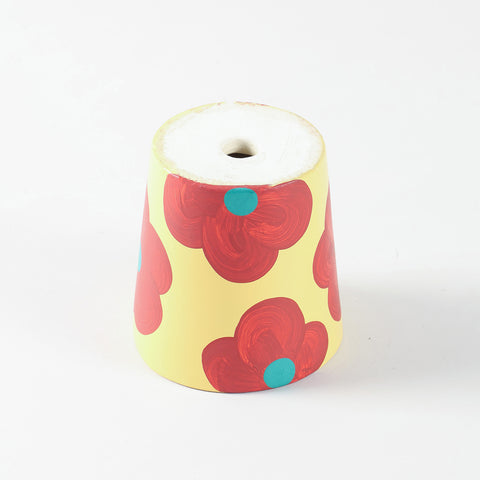 Retro Floral Yellow Ceramic Flower Pot Small 3.75x4 Inches