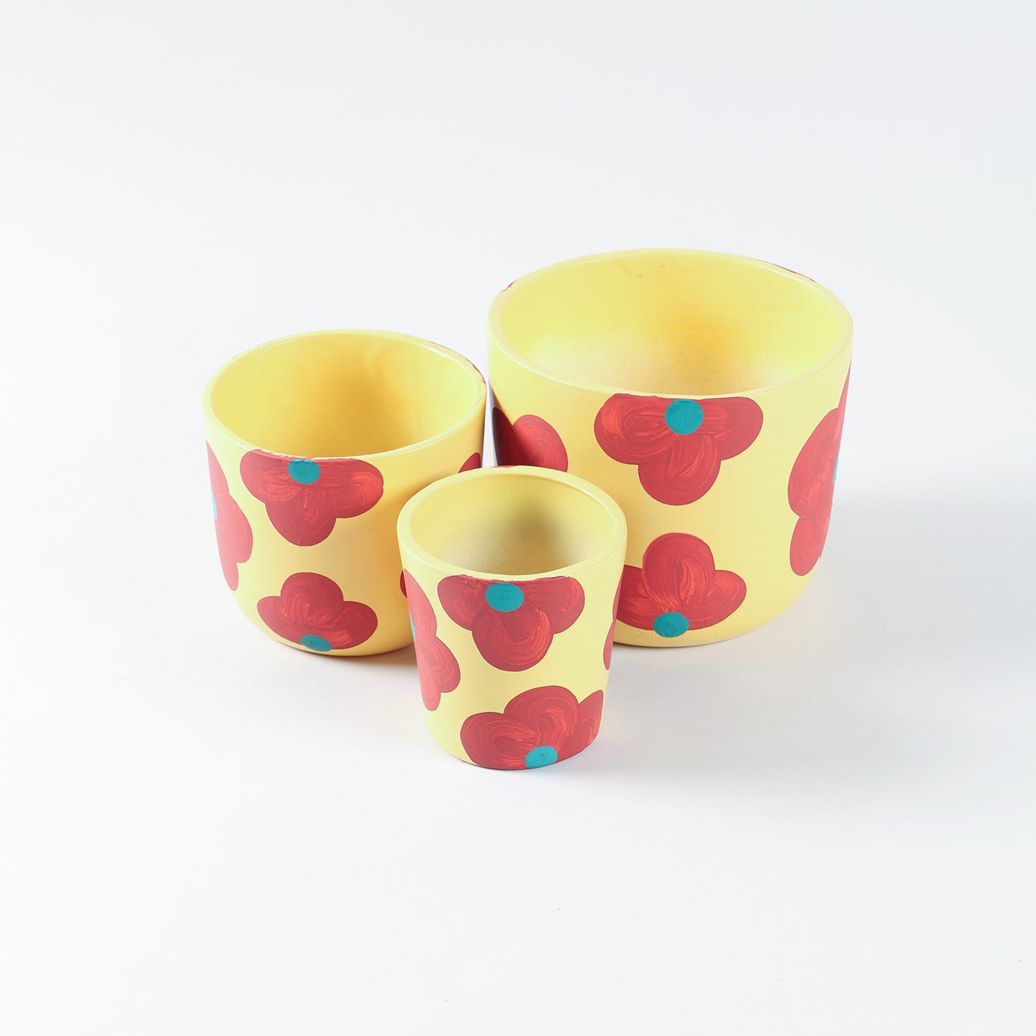 Retro Floral Yellow Ceramic Flower Pot Set