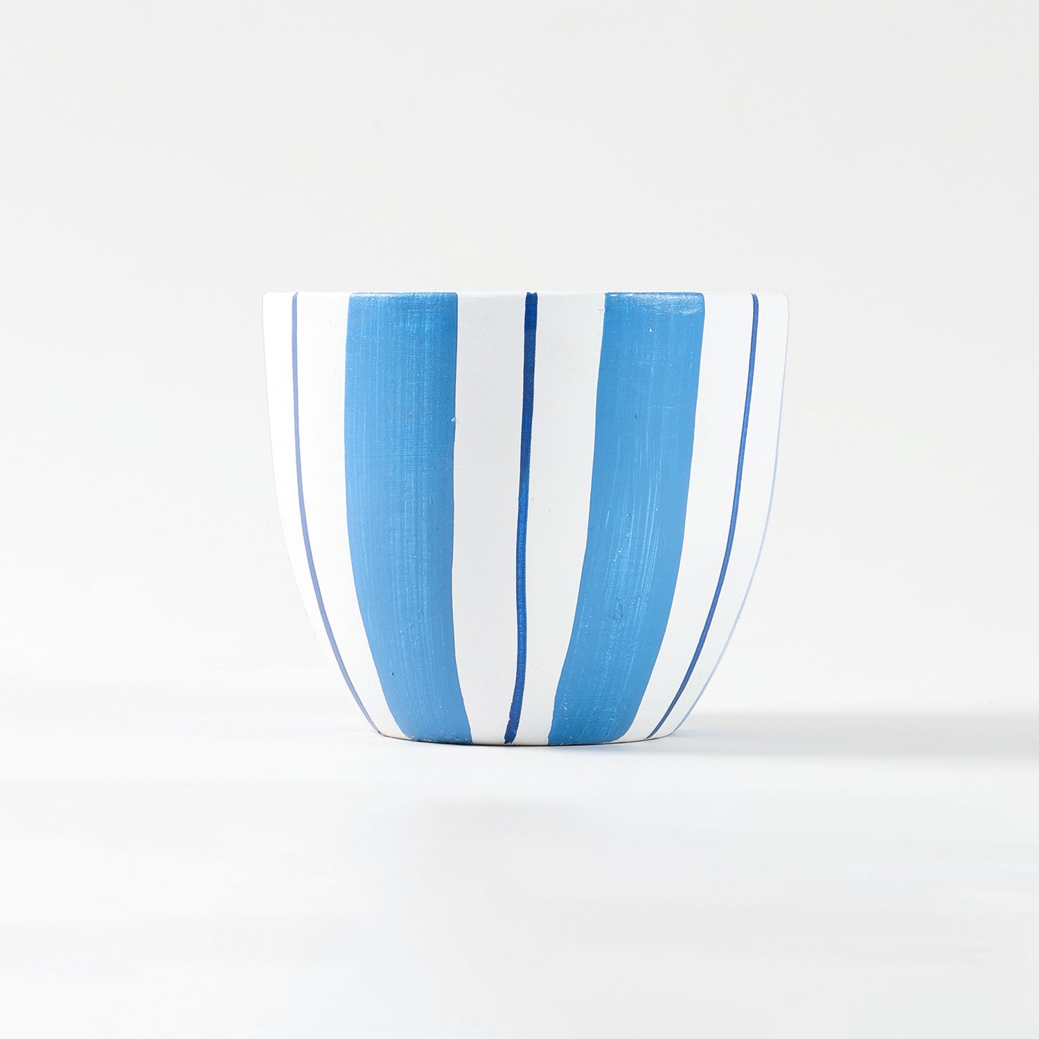 Blue & White Striped U-Shape Ceramic Flower Pot 4.5x5 Inches