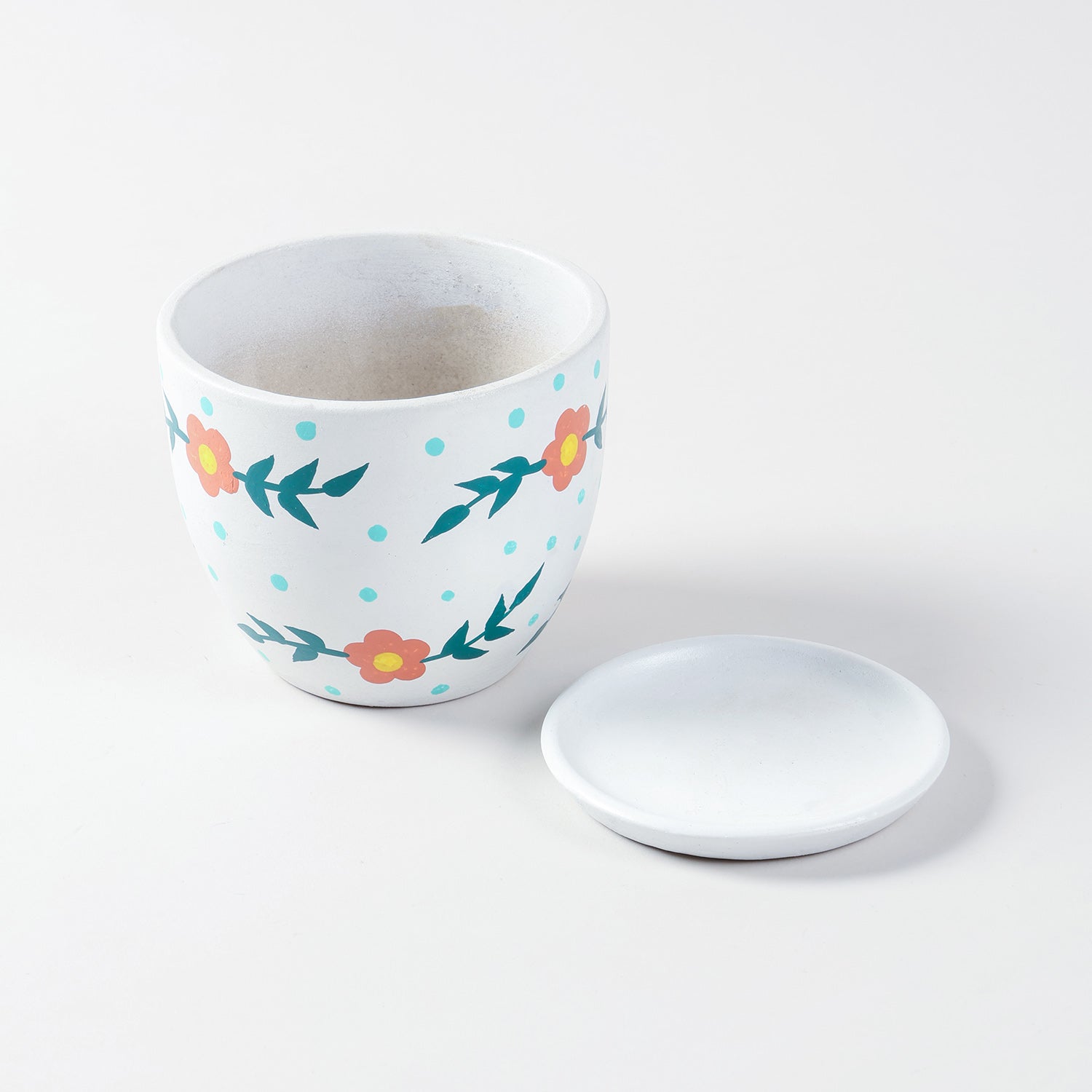 Red Floral Ceramic Flower Pot with Drainage Plate 4.5x5