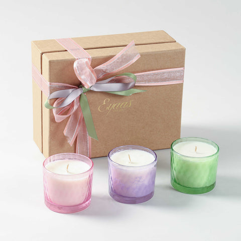 Scented Glass Candle Set of 3, Green Apple, Rose & Lavender