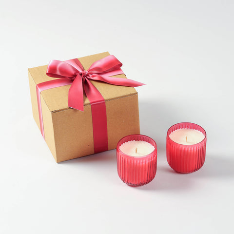 Apple Cinnamon Scented Red Glass Candle Set of 2