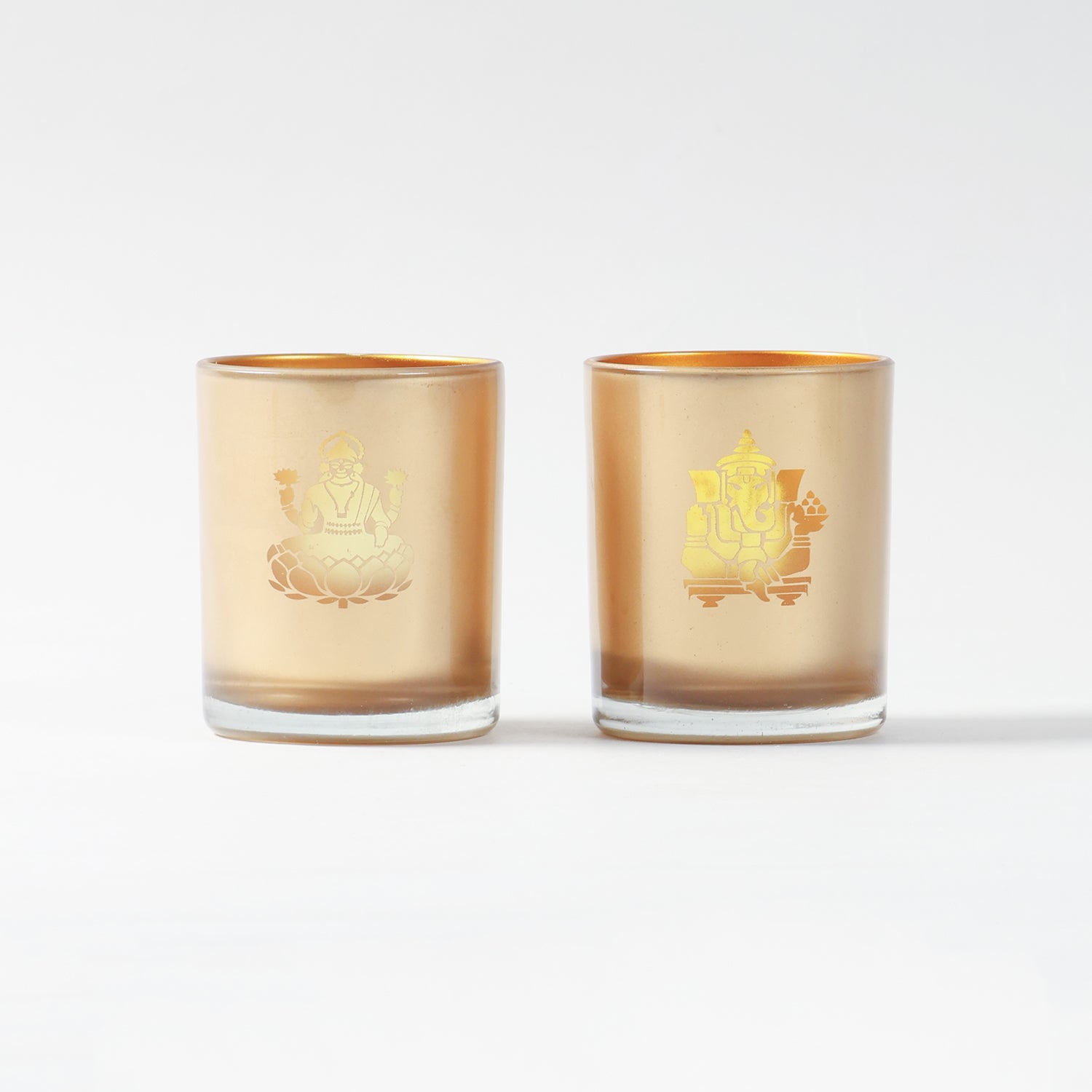 Ganesh Laxmi Etched Glass Tea-Light Holders Gift Set