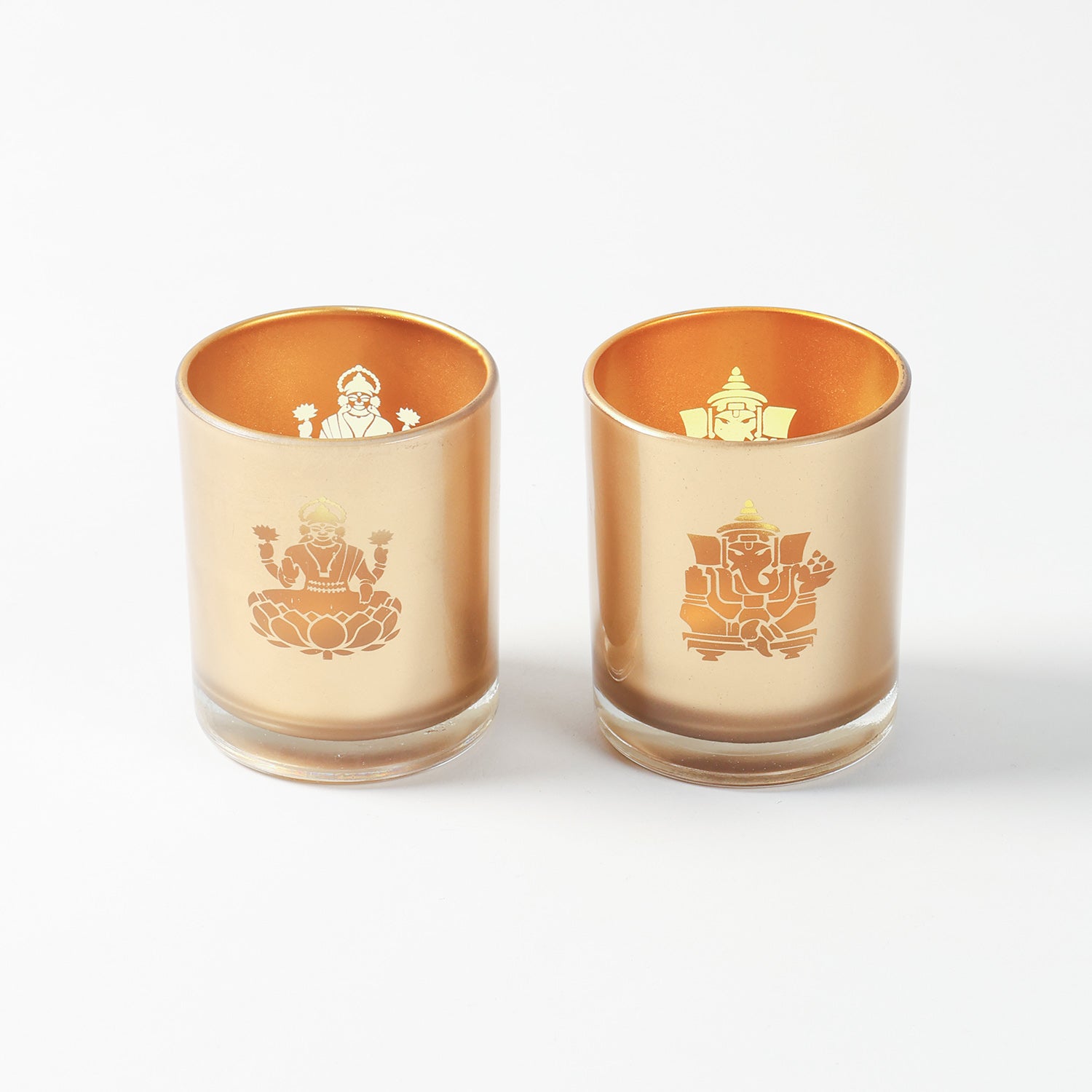 Ganesh Laxmi Etched Glass Tea-Light Holders Gift Set