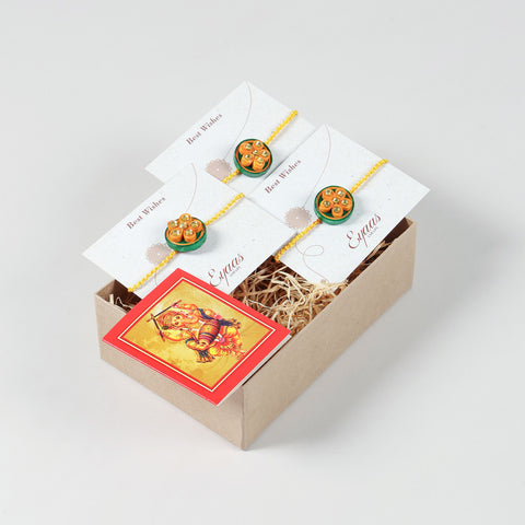 Handmade Floral Paper Quilled Rakhi (Set of 2 & 3)