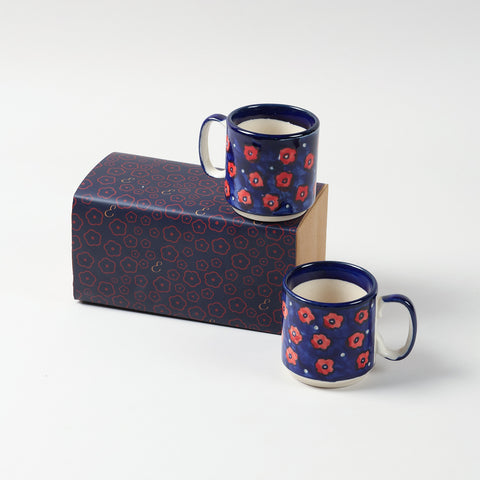 Blue Floral Ceramic Coffee Mug Set (Small)