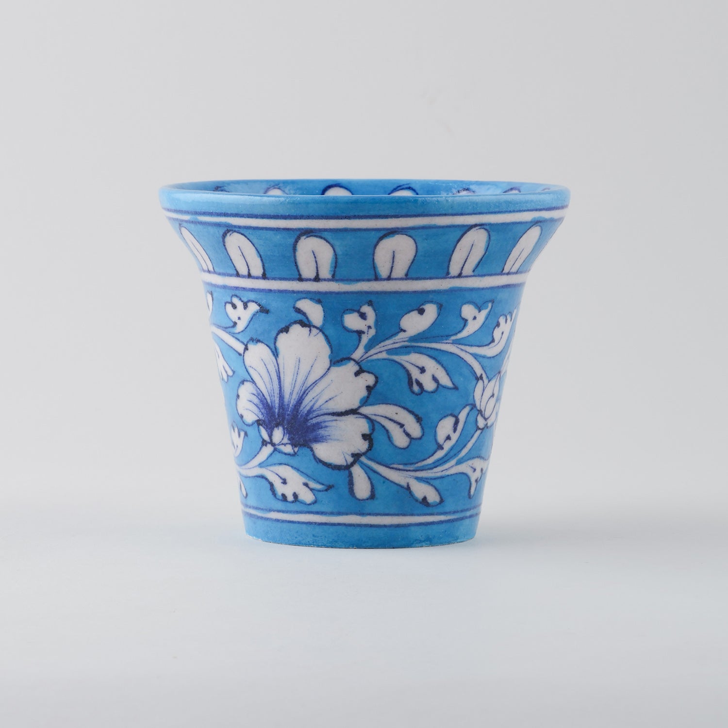 Light Blue & White Bell Shaped Blue Pottery Planter 4.5x3.75 Inches